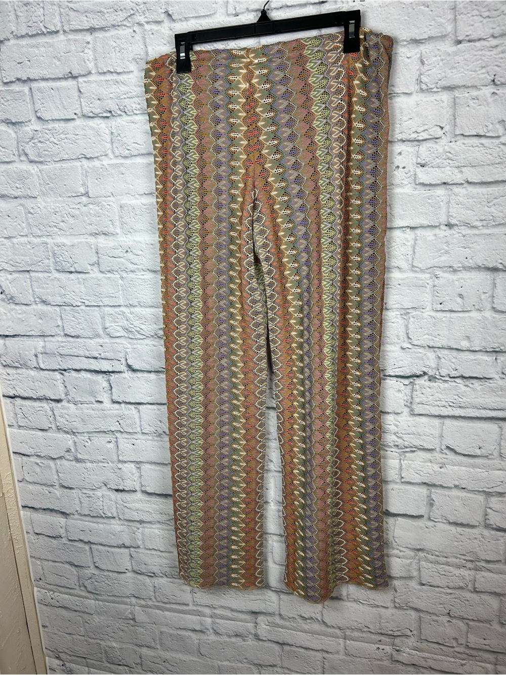 BECCA Crochet Wide Leg Beach Cover Up Pants Boho Tie Waist Multicolor Medium - Picture 7 of 7